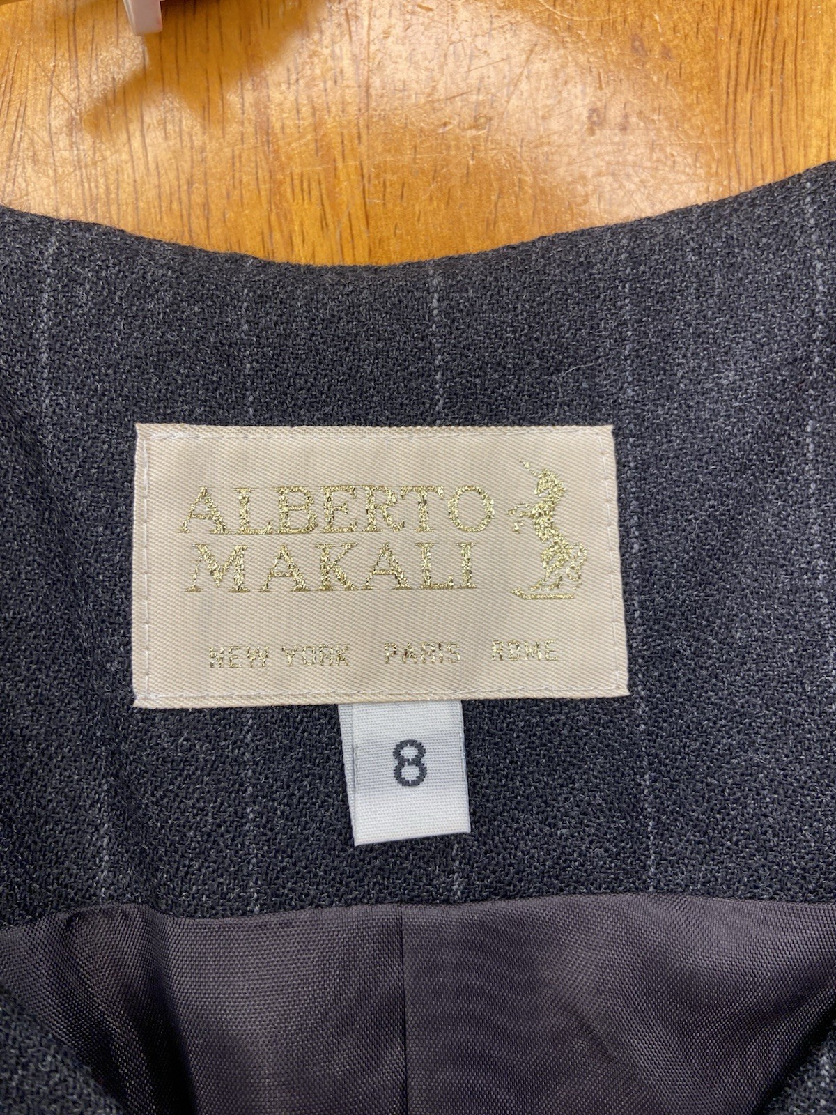 VTG Alberto Makali Wool Vest Genuine Leather Trim Pinstripe Waistcoat Womens S 8