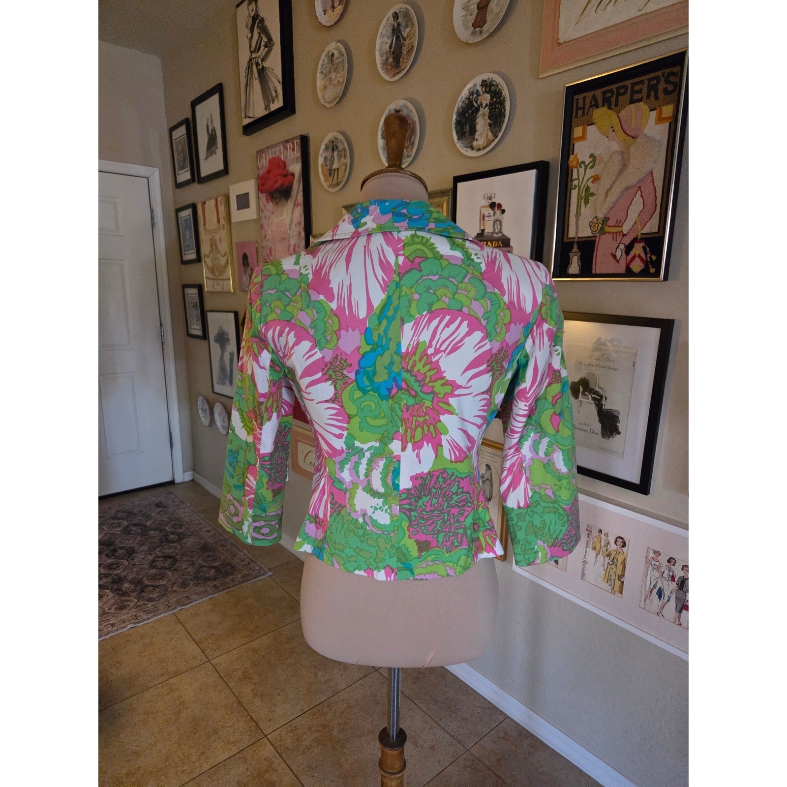 Nanette Lepore Y2K Pink Green Floral Psychedelic Blazer Jacket 4 Made in USA
