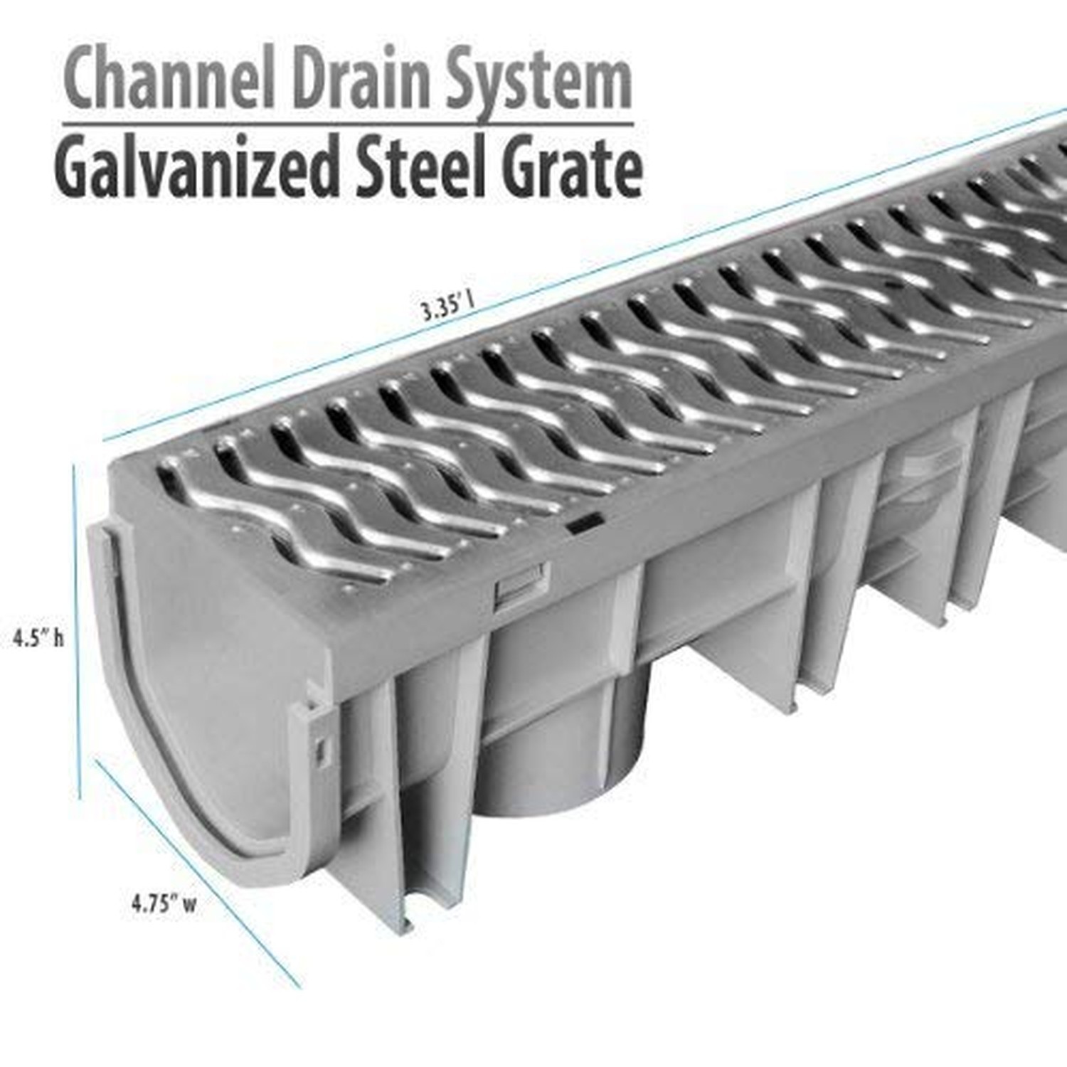 Trench & Driveway Channel Drain with Galvanized Steel Grate – 3 Pack Fast Ship
