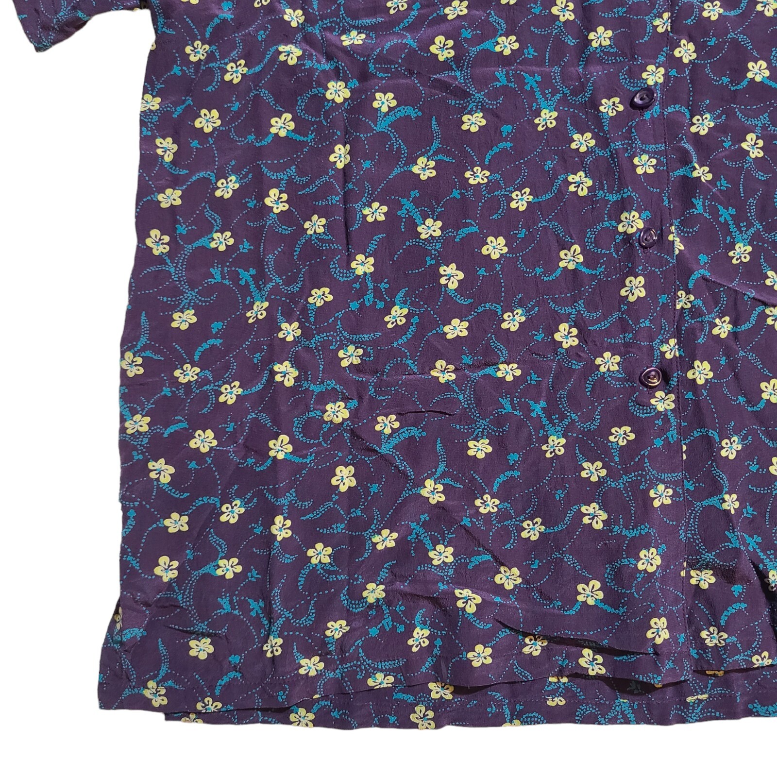 Vintage Amanda Smith Pure Silk Purple Blue Yellow Flowal Shirt Size 14