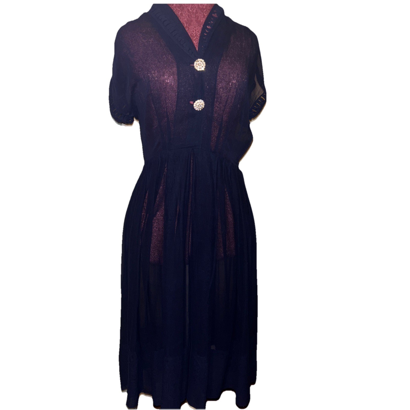 1940’s Sheer Navy Day Dress Pin Up Medium WW2 Era Vintage Retro