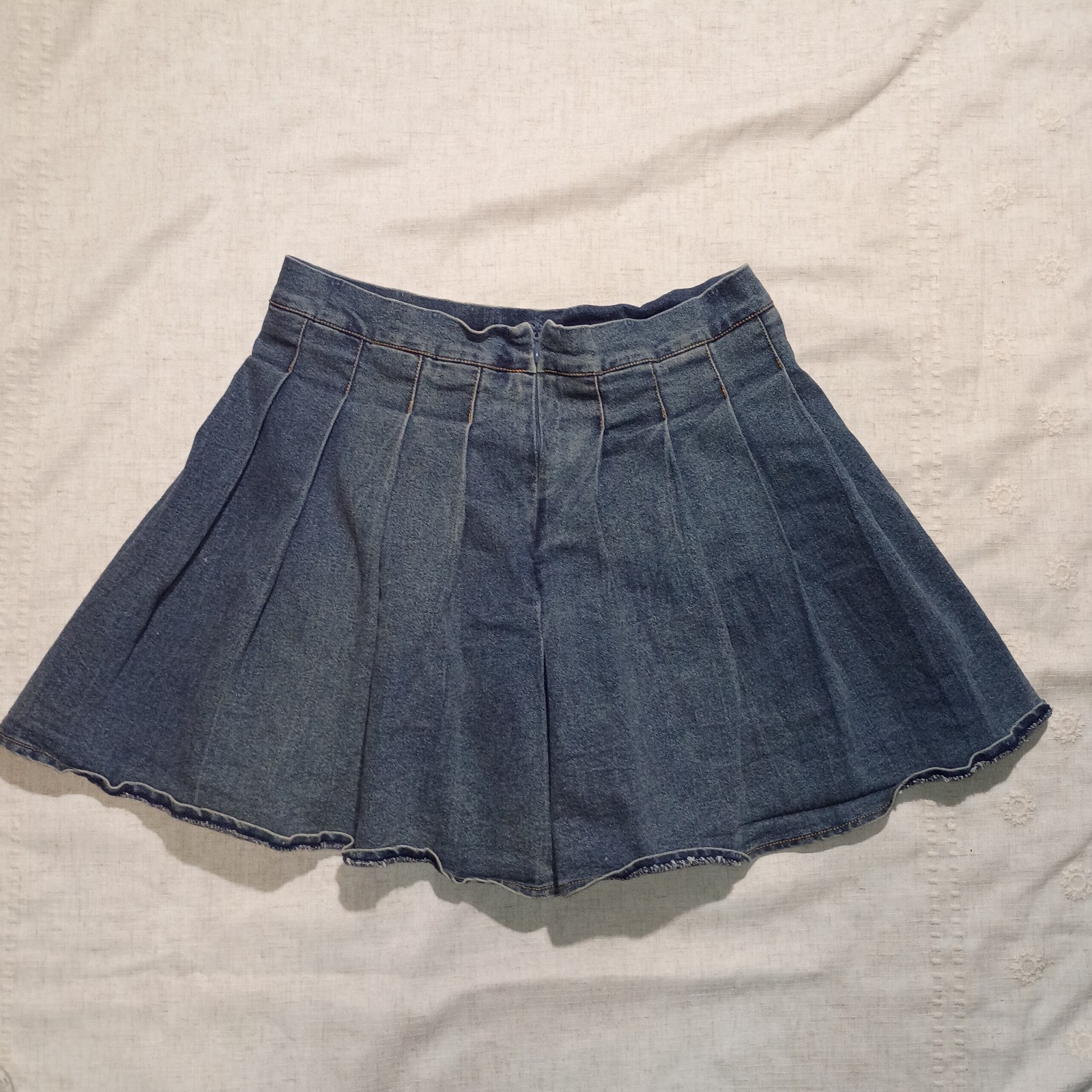 Vintage Y2K Wildcat Pleated Mini Skirt Womens M Faded Lined Blue Denim Baby Doll