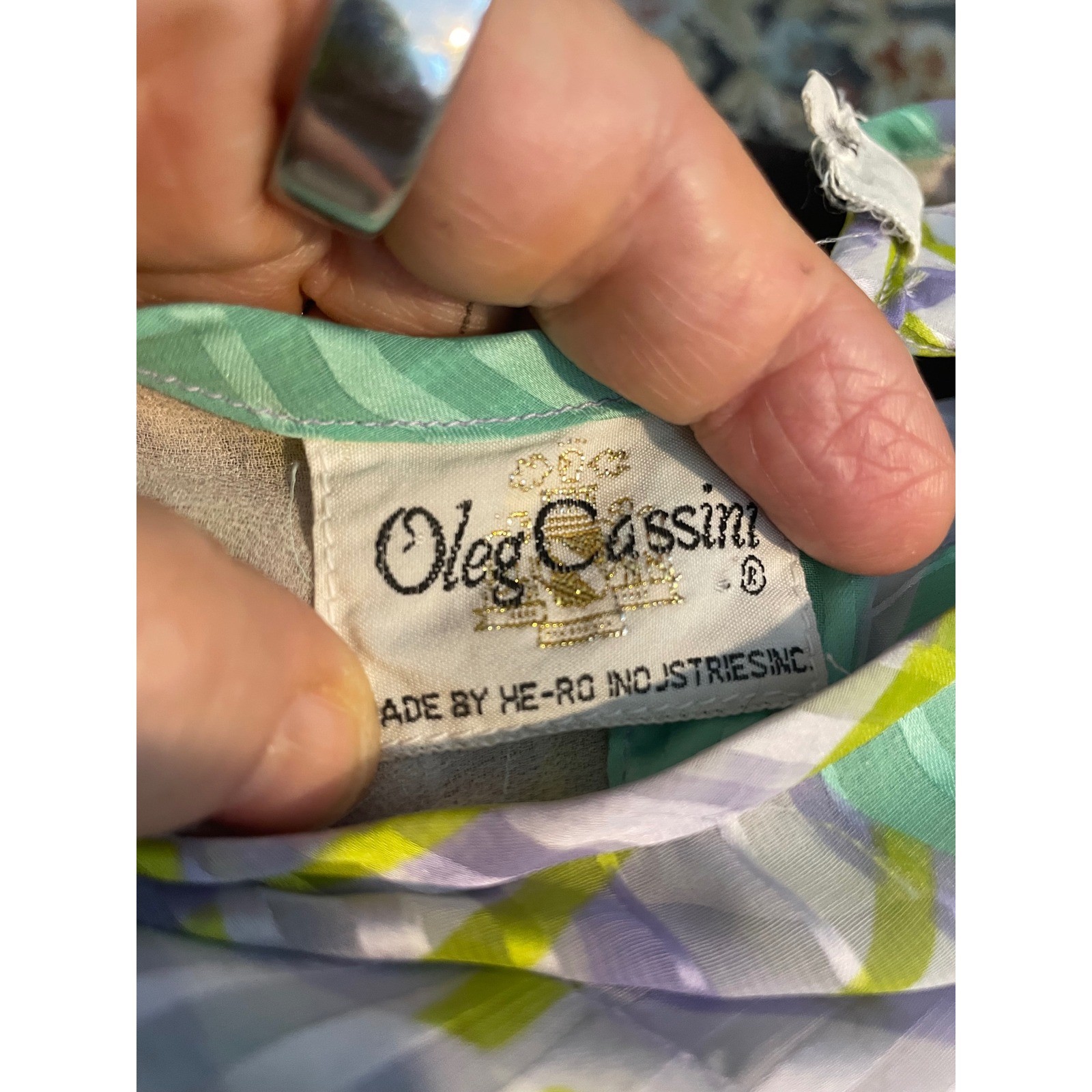 Vintage Oleg Cassini Silk Blouse Size 8 Pastel Print Puff Sleeve Sheer Top