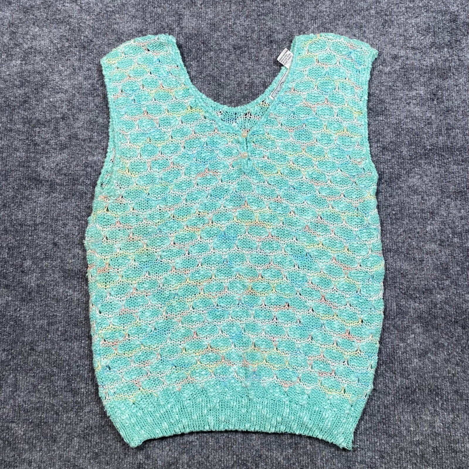Wye Oaks Vintage Mint Green Scalloped Knit Sweater Vest Ramie Cotton Womens M