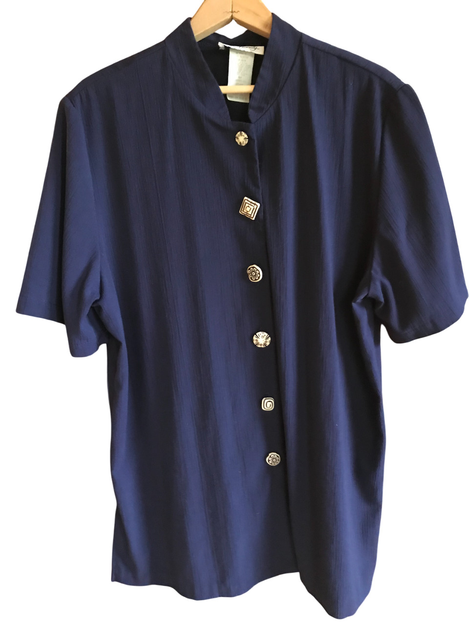 VTG 90s two twenty Rayon Blend Tunic, Dark Blue Blazer Top Unique Buttons Sz 18