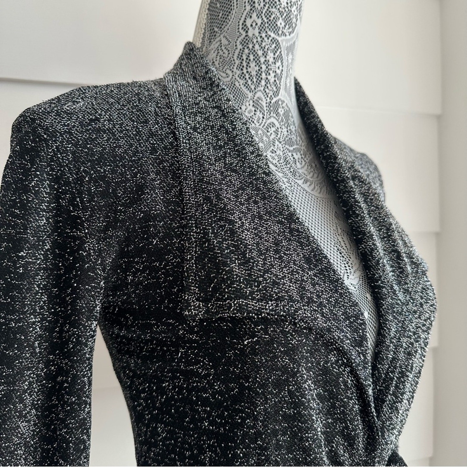 Vintage Black and Silver Lightweight Shirt Jacket Small Glam Disco GO-GO