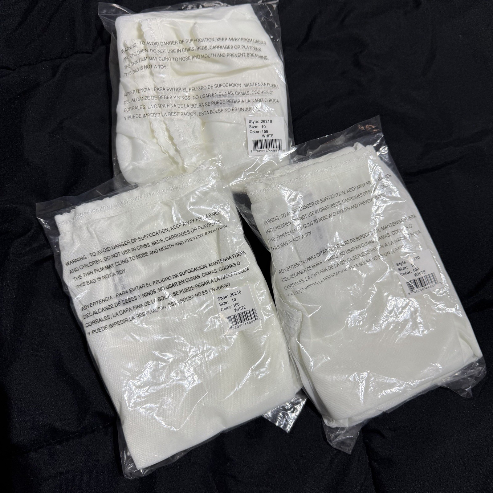 3 Pair Bali 26210 White 3XL / 10 Nylon Satin Full Cut Brief Panties High Waist