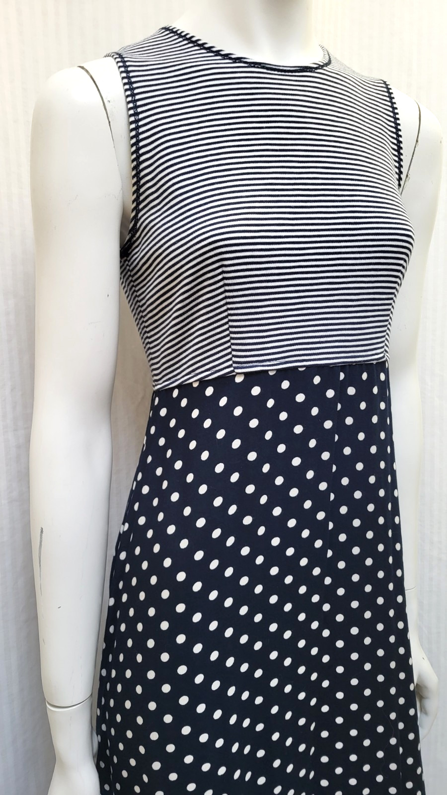 Vintage 2 Piece EXPO Blue Polka Dot Stripe Dress & Top Set – Size S
