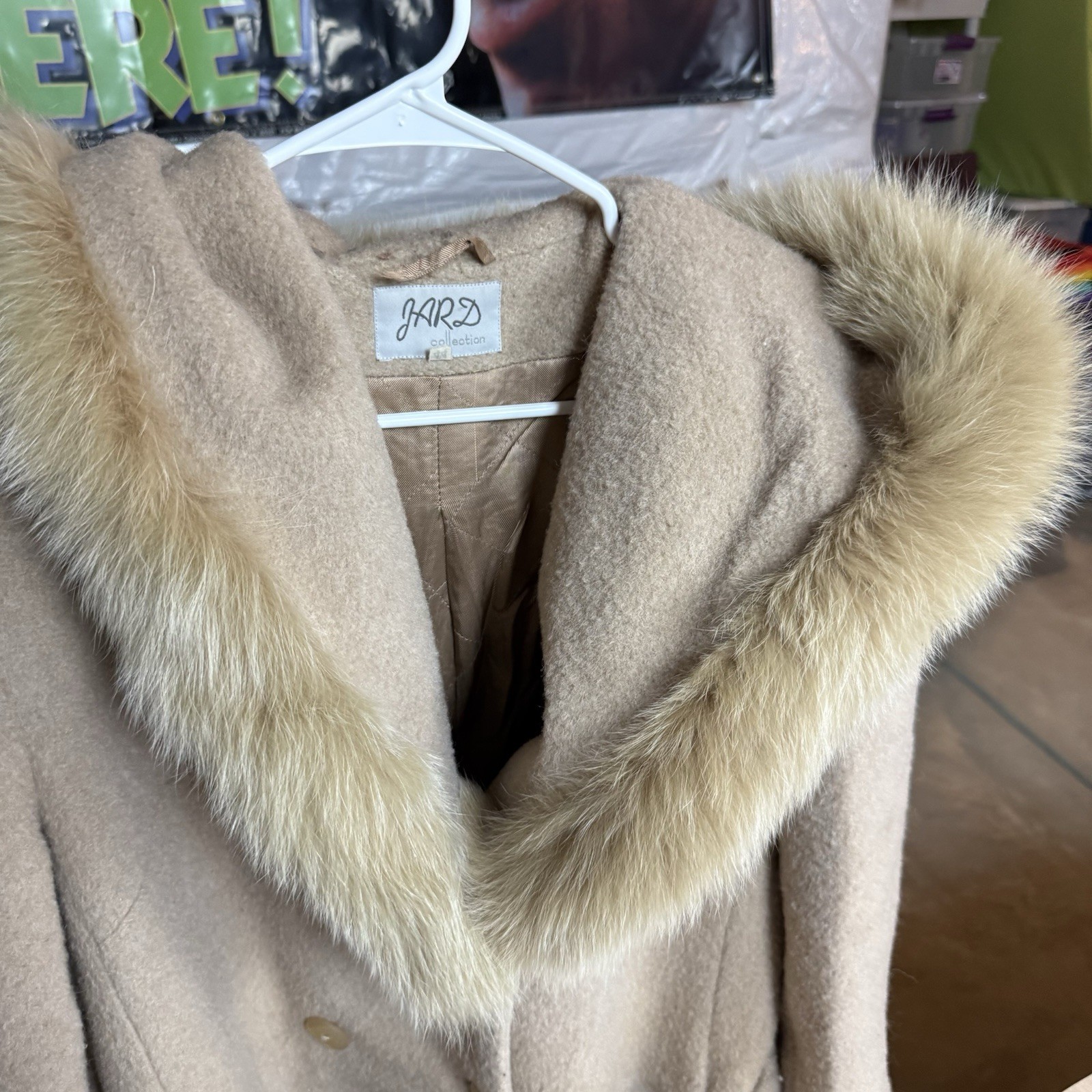 Vintage 60s Fur Collar Swing Mohair Blend Coat Women’s Size 44 Double Breasted