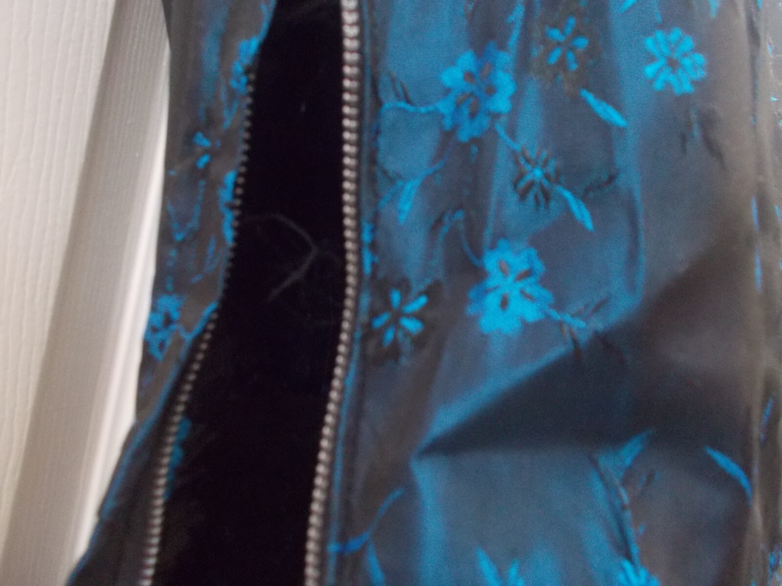 VTG Sapphire Blue Tone on Tone Flower Print Taffeta Midi Party Dress XS S