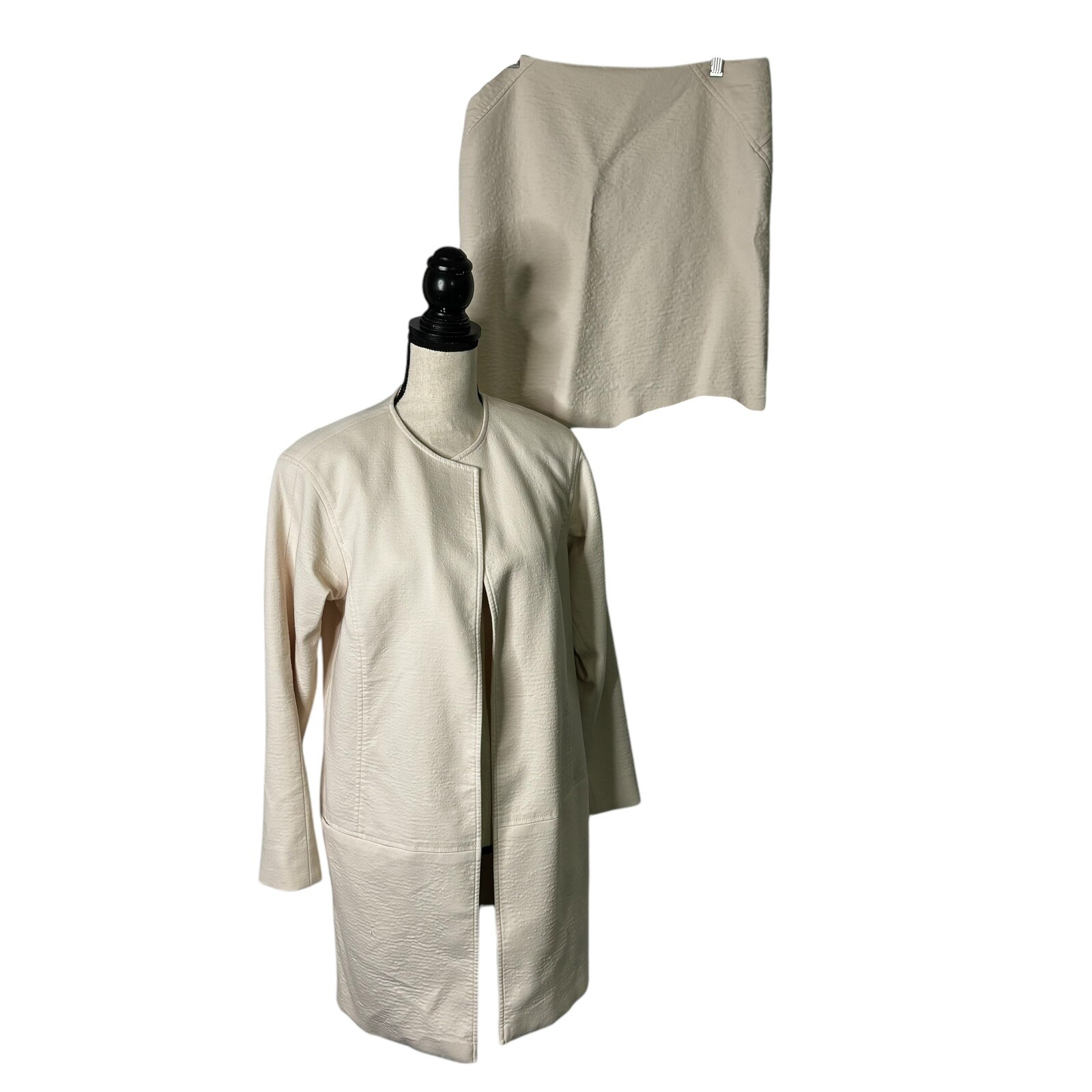 Worth New York Skirt Set Sz 8 Ivory Jacket Long Line Skirt Wool Blend 2 Pc READ