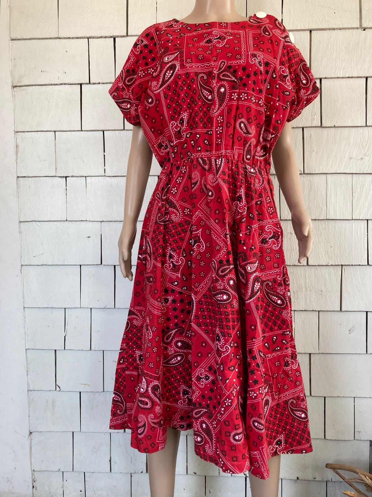Vintage Boho Cottagecore 1960s-70s Bandana Print Summer Dress Size Small