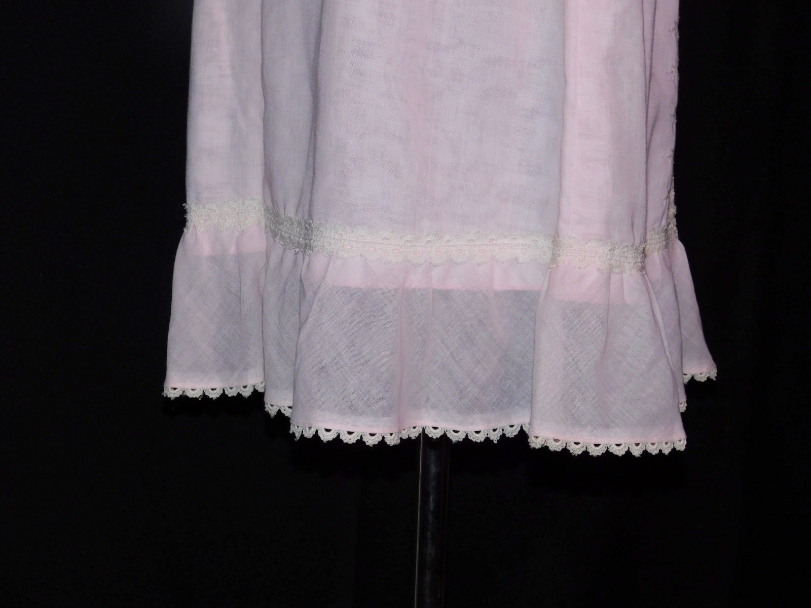 Vintage 1960s Minx Modes Sheer Cotton Pink Shift Dress Lace Trim