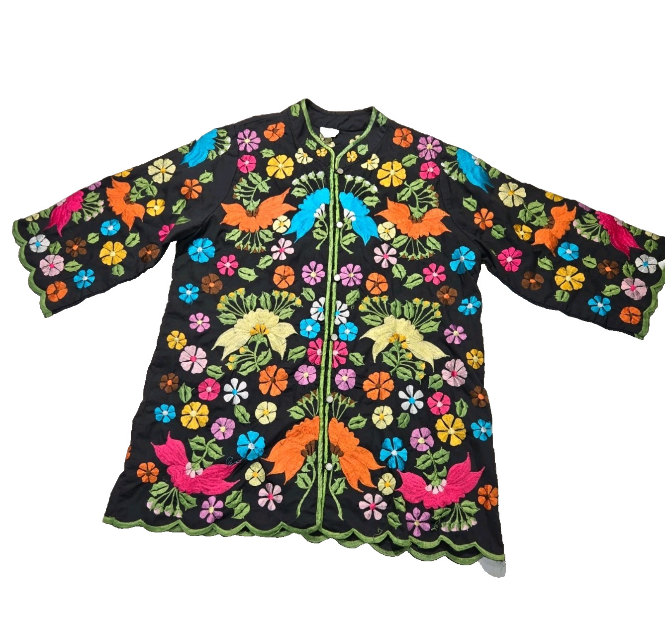 Leandra Crochet Embroideries Vintage 1960s Cotton Multicolored Jacket sz S