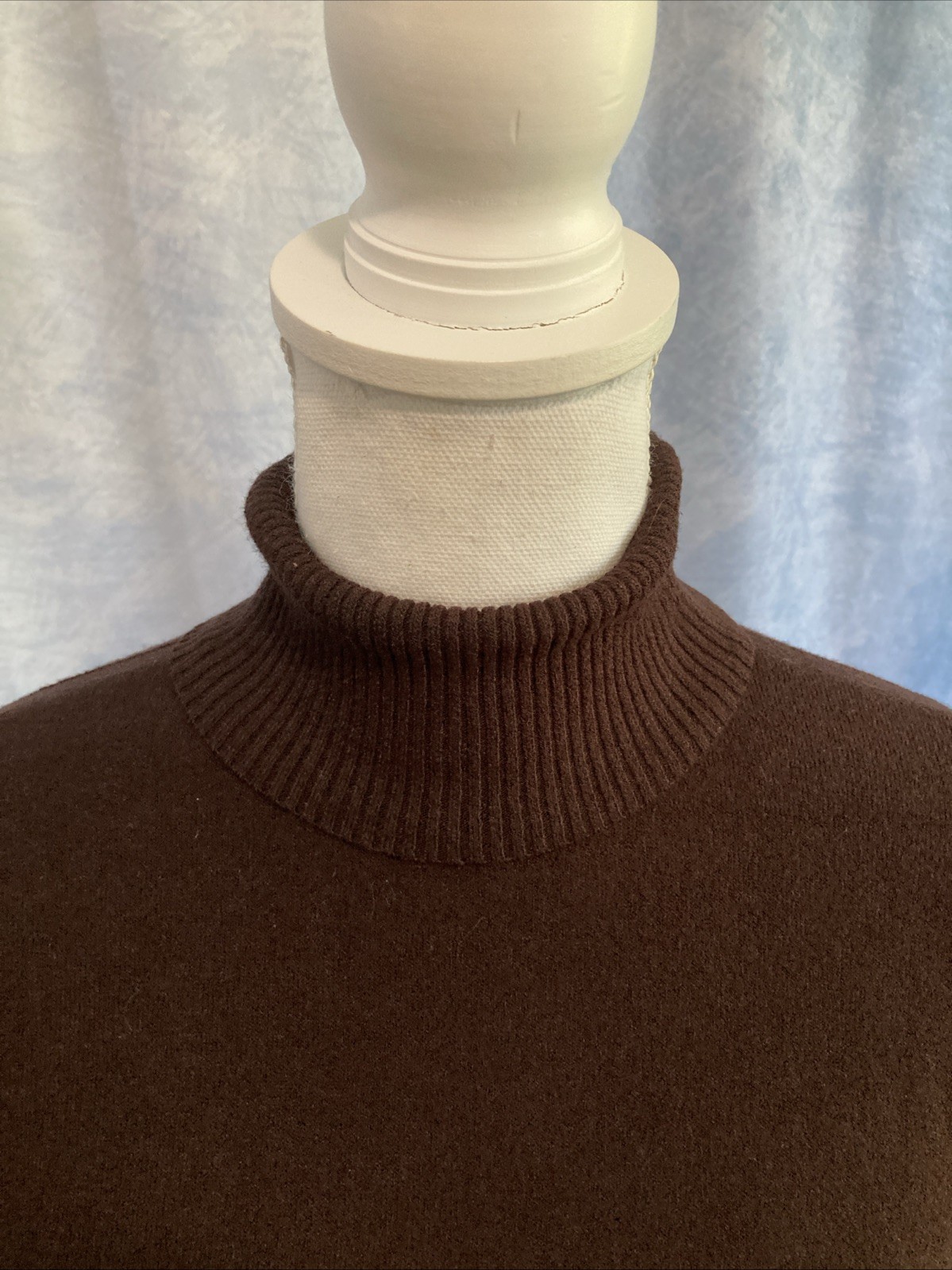 Vtg 90s Petite Sophisticate Brown Ribbed Turtleneck Sweater Large Rayon Blend