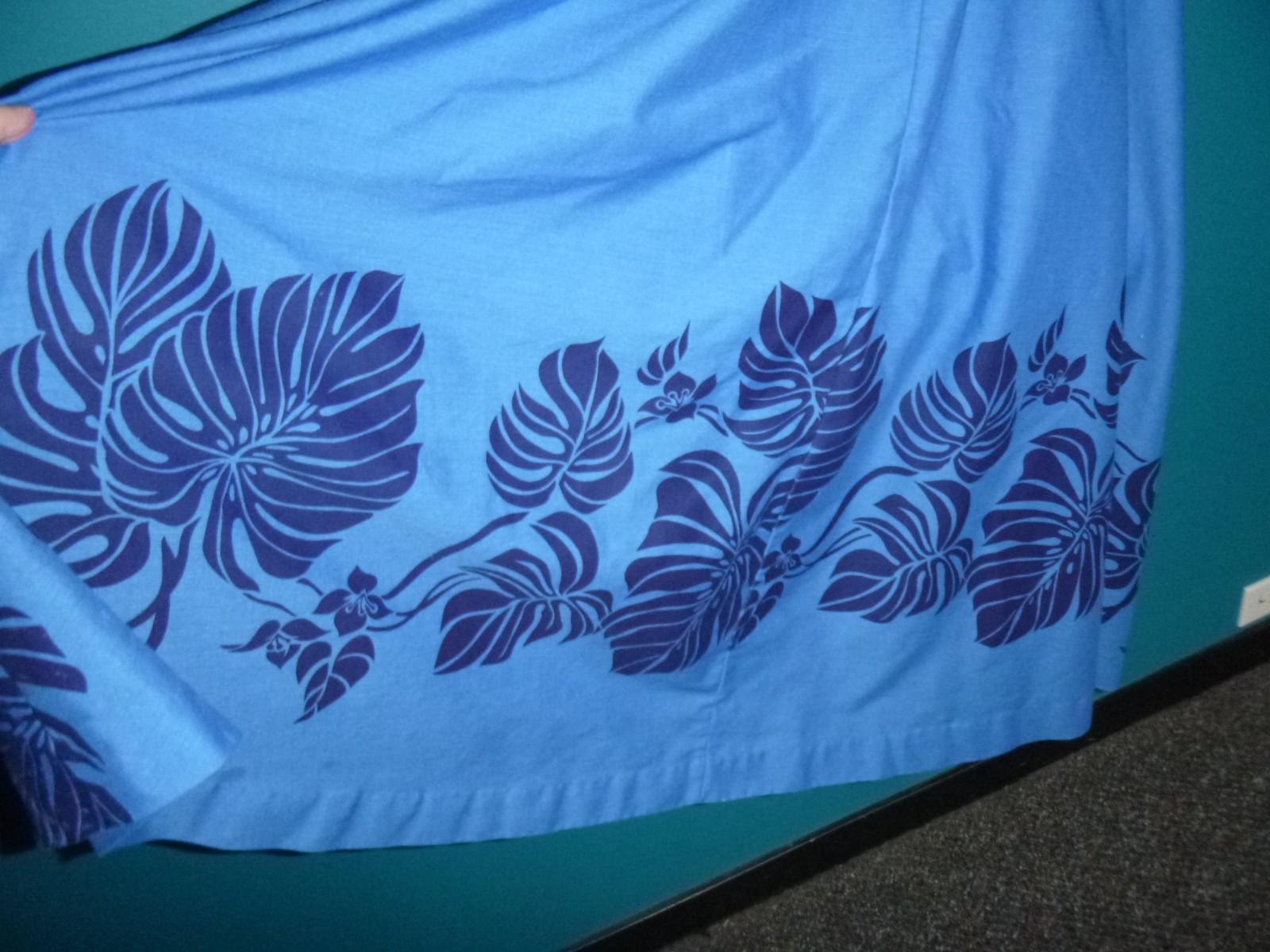 Vtg 70s Sand Pebble Hawaii Sundress 2 Tone Blue Tropical Foliage Sz S/M