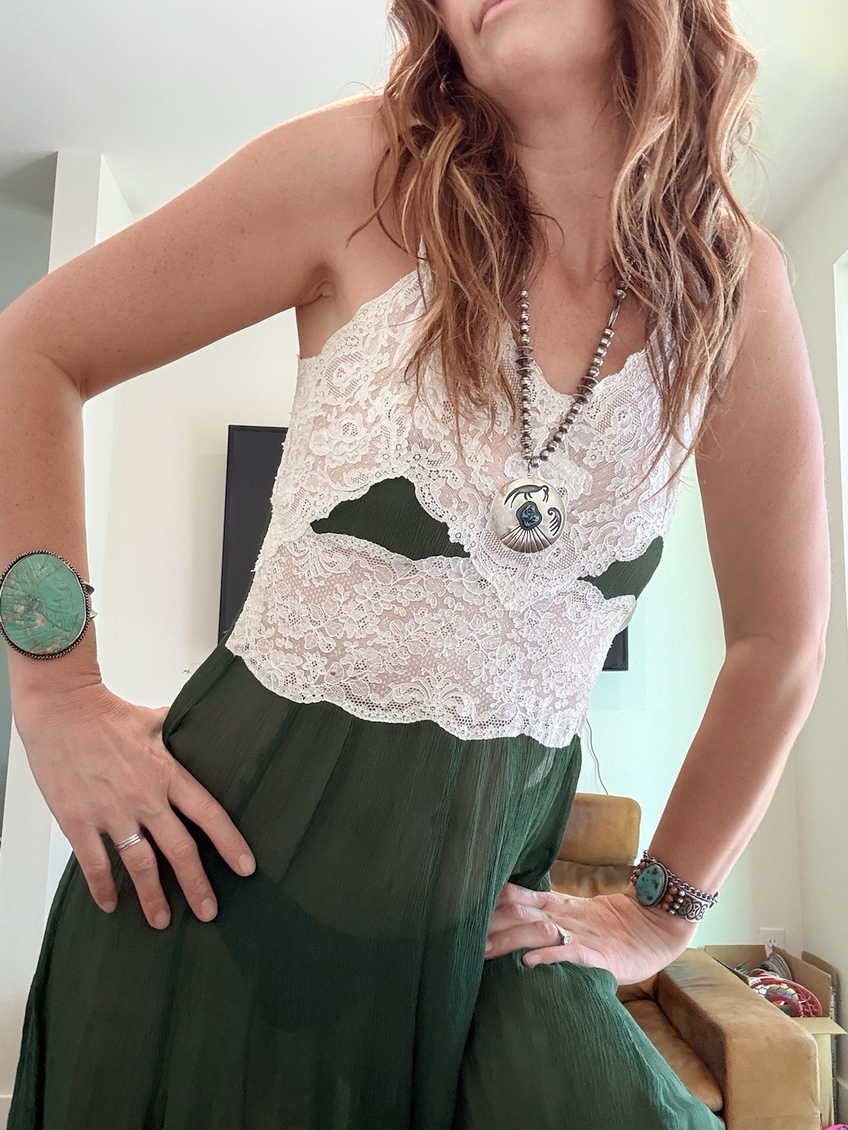 Vintage 1930s Emerald Green Silk Chiffon Lace Gown Bias Cut Sheer Slip Dress S M