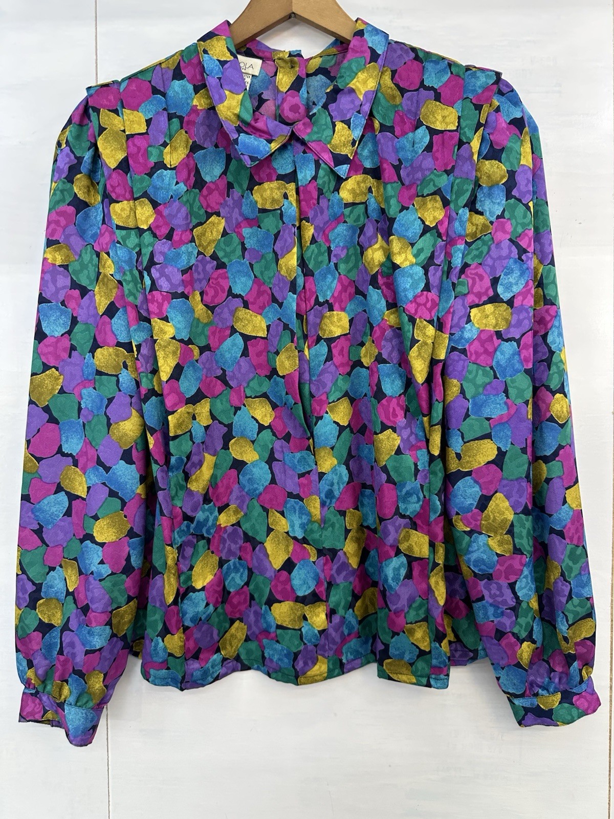 VTG Nicola PetitesWomens Abstract Blouse Colorful 80S 90S Retro Office 12 P READ