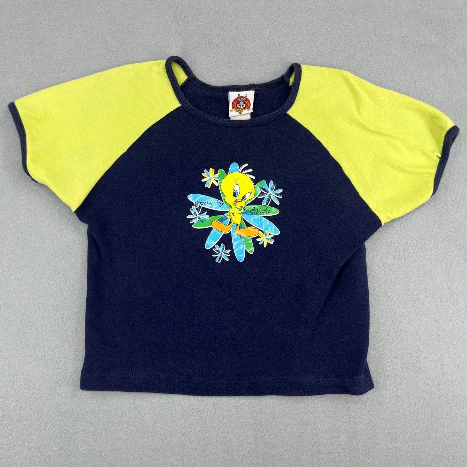 Vintage 2000 Looney Tunes Tweety Bird Groovy Chick Raglan T-Shirt Navy Womens M