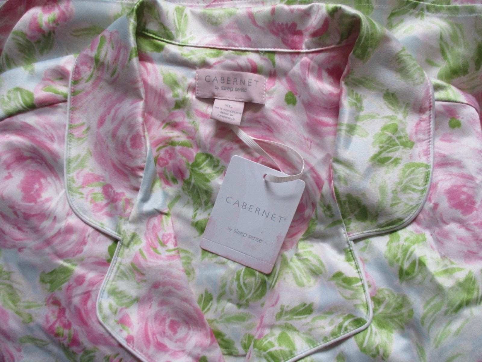 CABERNET 2PC PJ SET SHORT SLVE CROPPED PANTS SILKY SATIN PINK ROSE POLY XL NEW