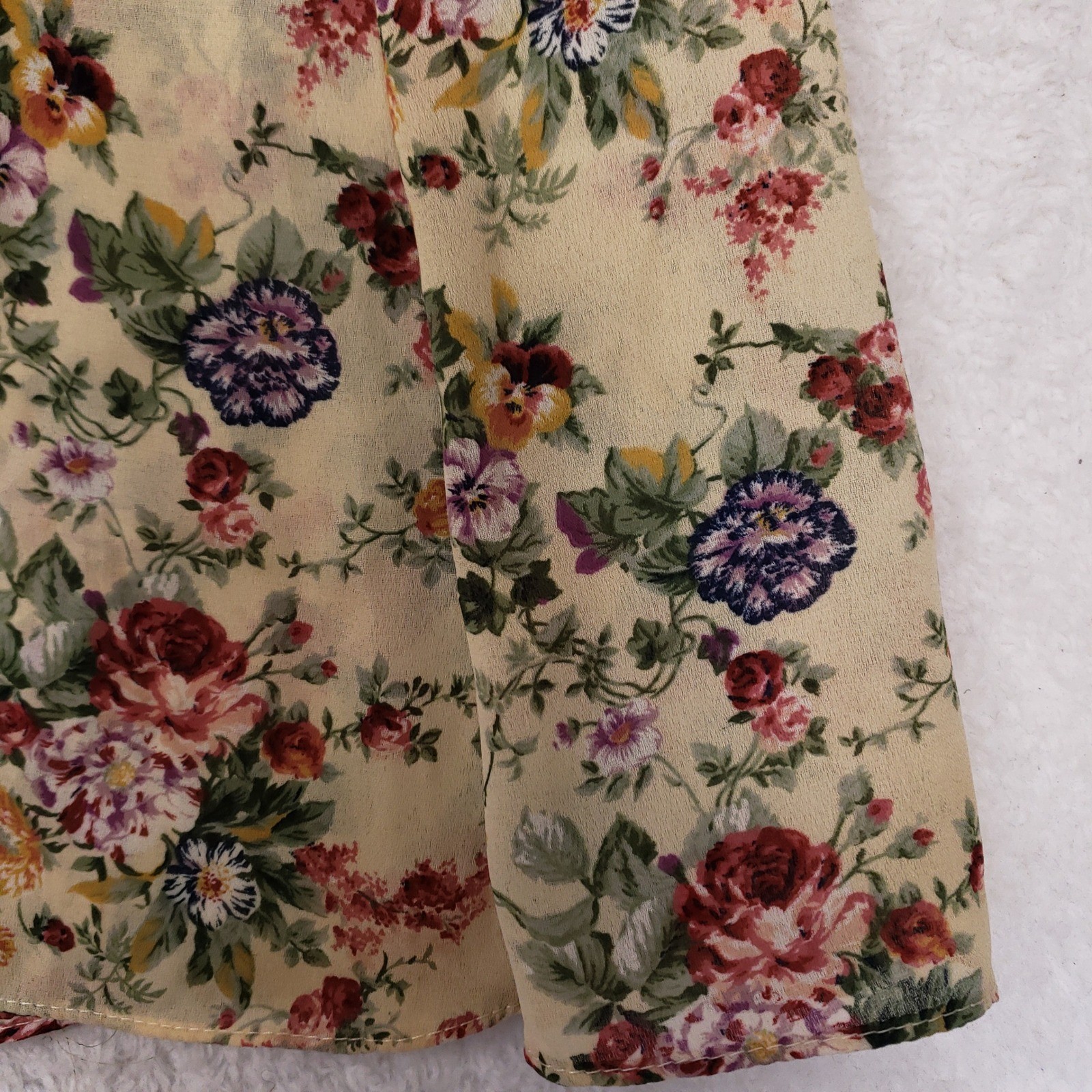 Kristy Michaels Vintage Floral Midi Dress Cream Short Flutter Sleeve Size 8