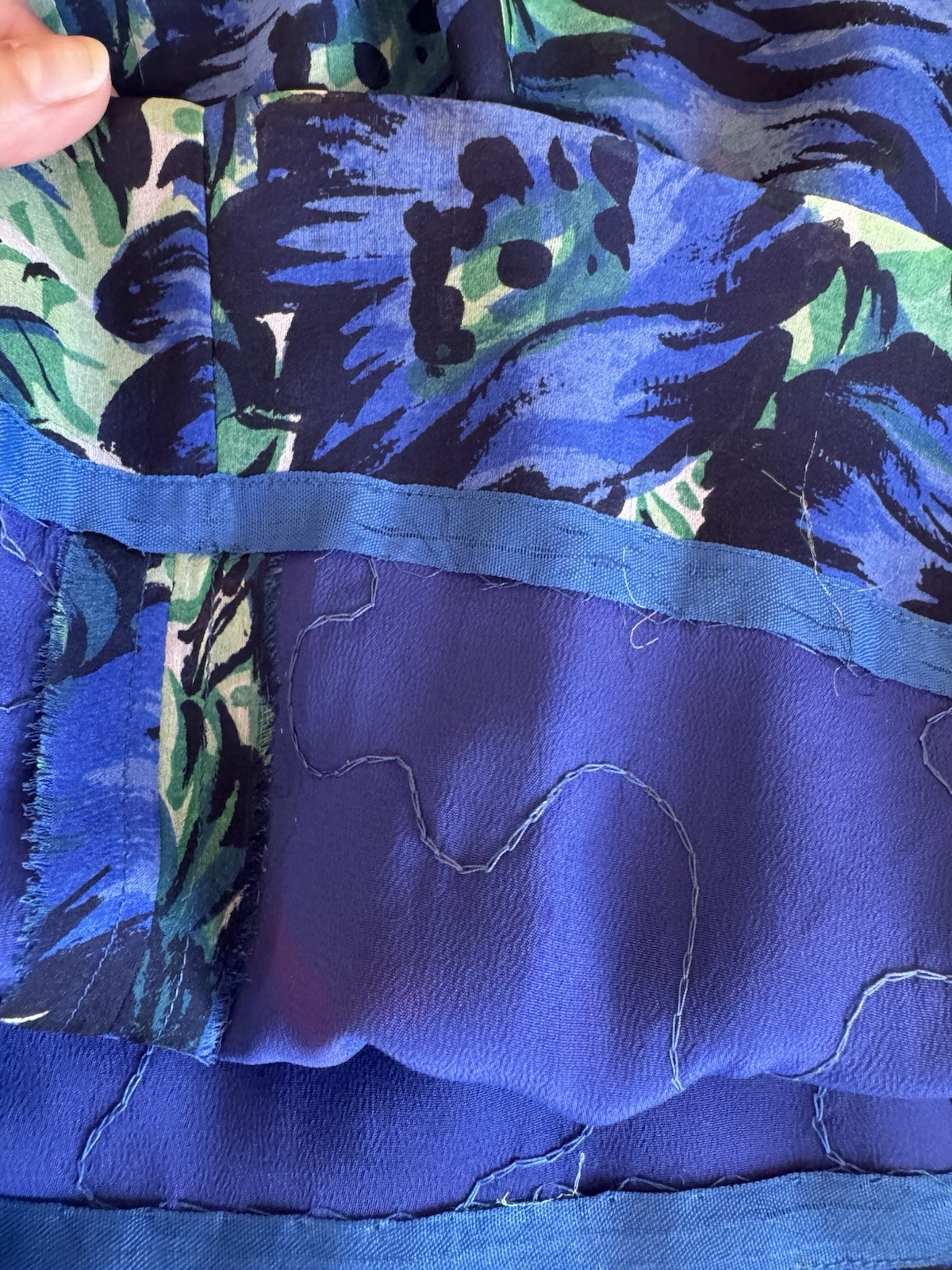 1960s Vintage Silk Chiffon Party DRESS Blue/Green Floral Lined Taffeta M Sequin