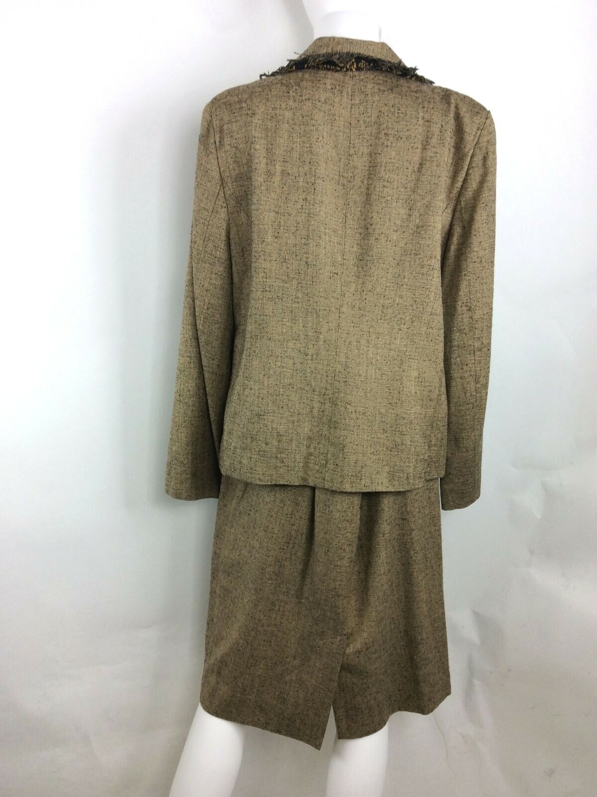 Ann May Vintage Women Silk Skirt Jacket Set Olive Size 12 (45)