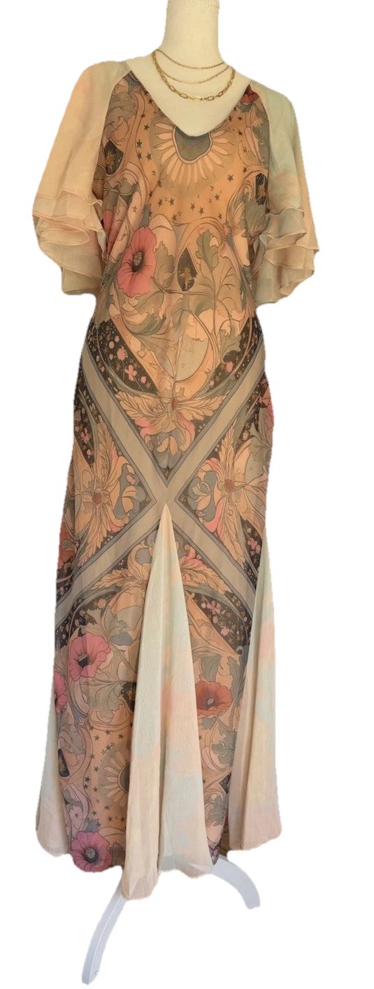 NWT Free People Art Deco Fairy Combo Maxi Dress Chiffon Ruffle Sleeves Small