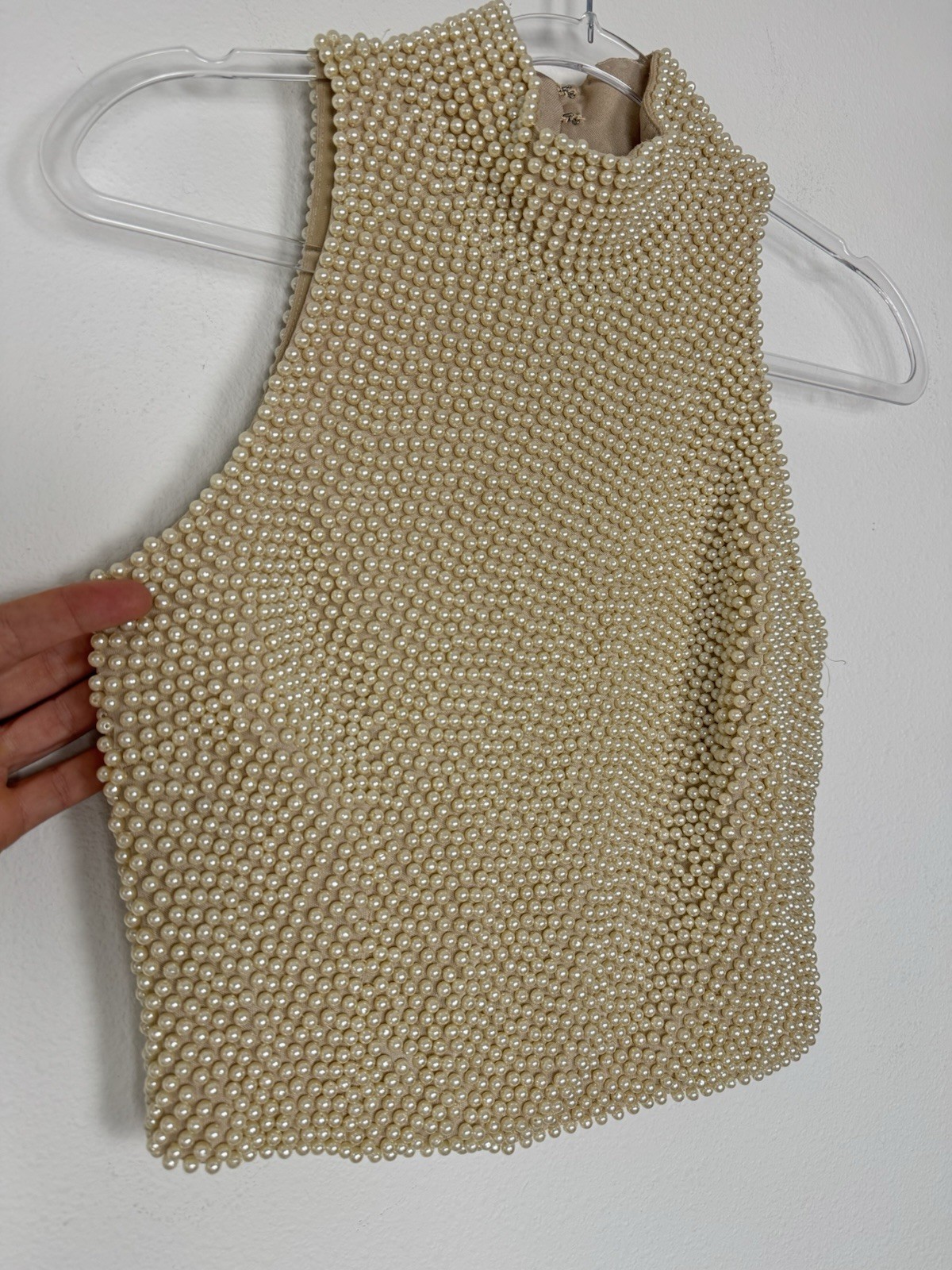 Vintage 80s VIE Victoria Royal Heavy Faux Pearl Beaded Mock Neck Blouse Top 6