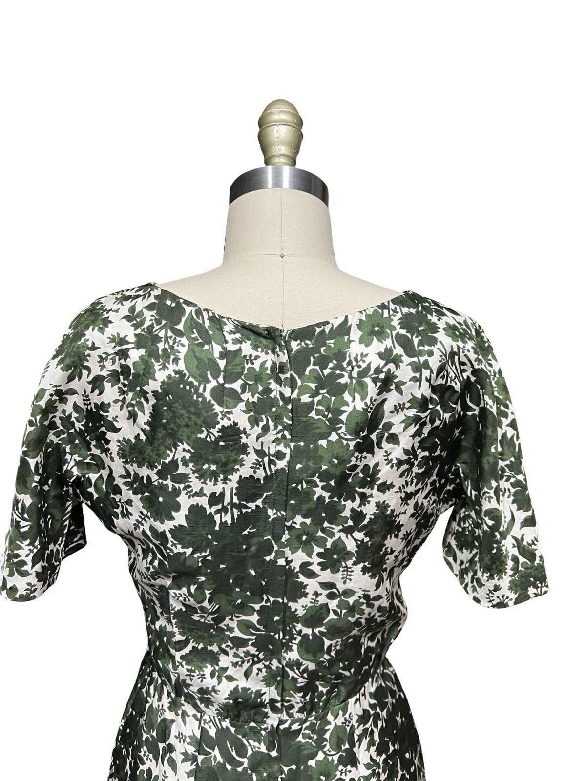 Vtg 1960’s Green Silk dupioni Wiggle day dress Notched Collar Frenchshire S