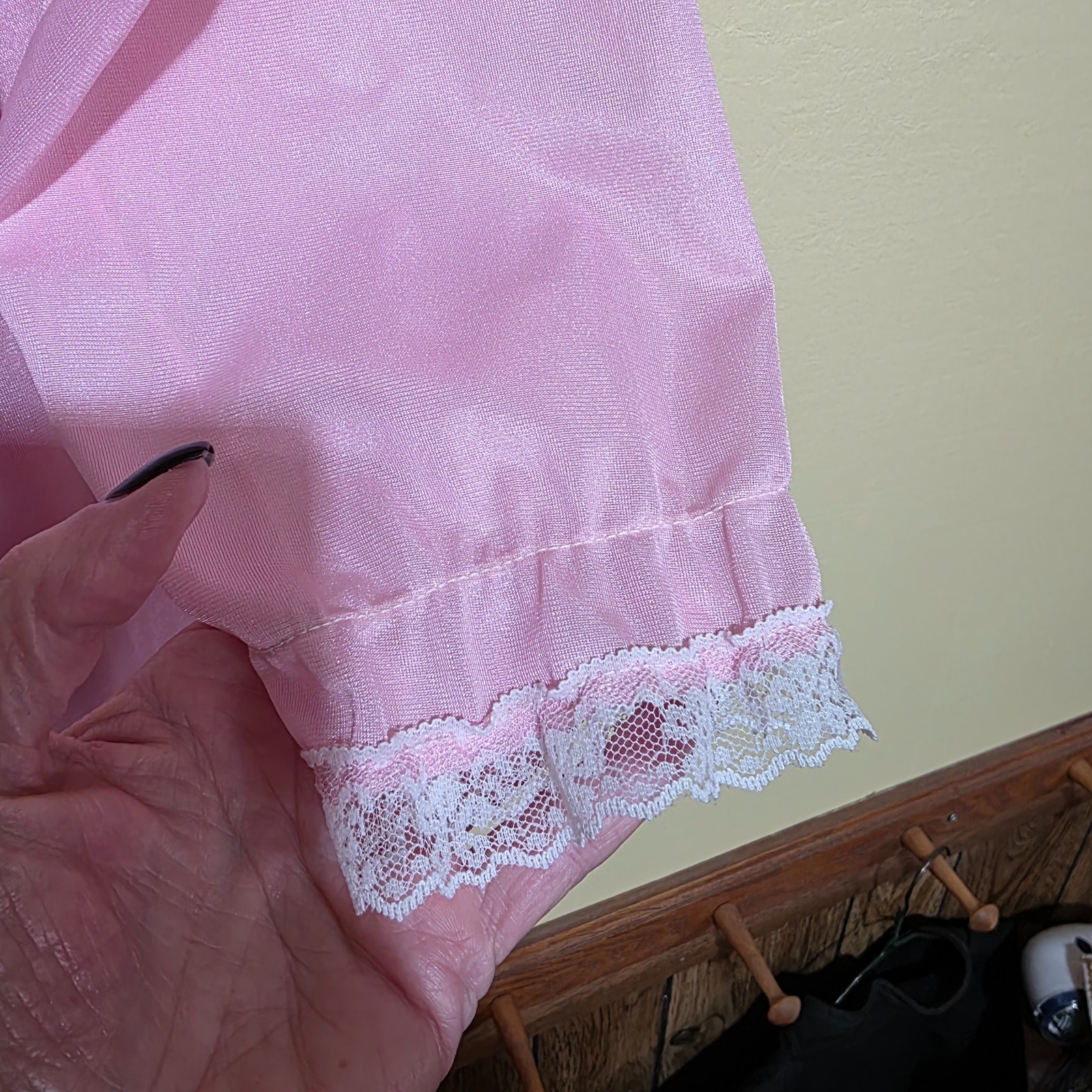 Dreamy Vintage Pink Peignoir Nightgown Robe Nylon Set Size Medium Miss Diva NY