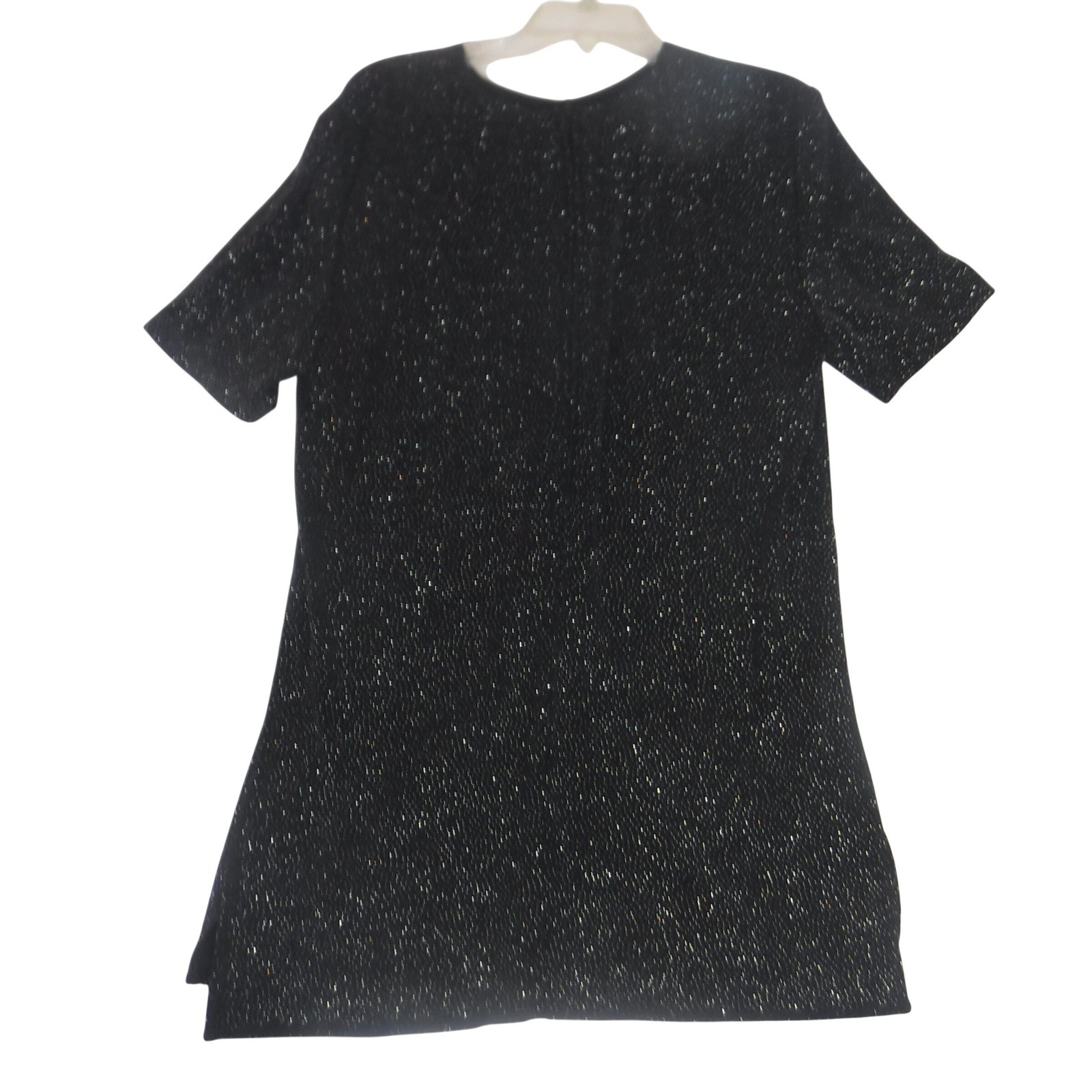 JBS LTD Vintage Black Silver Metallic Knit Tunic Top Short Sleeve Crew Neck 12
