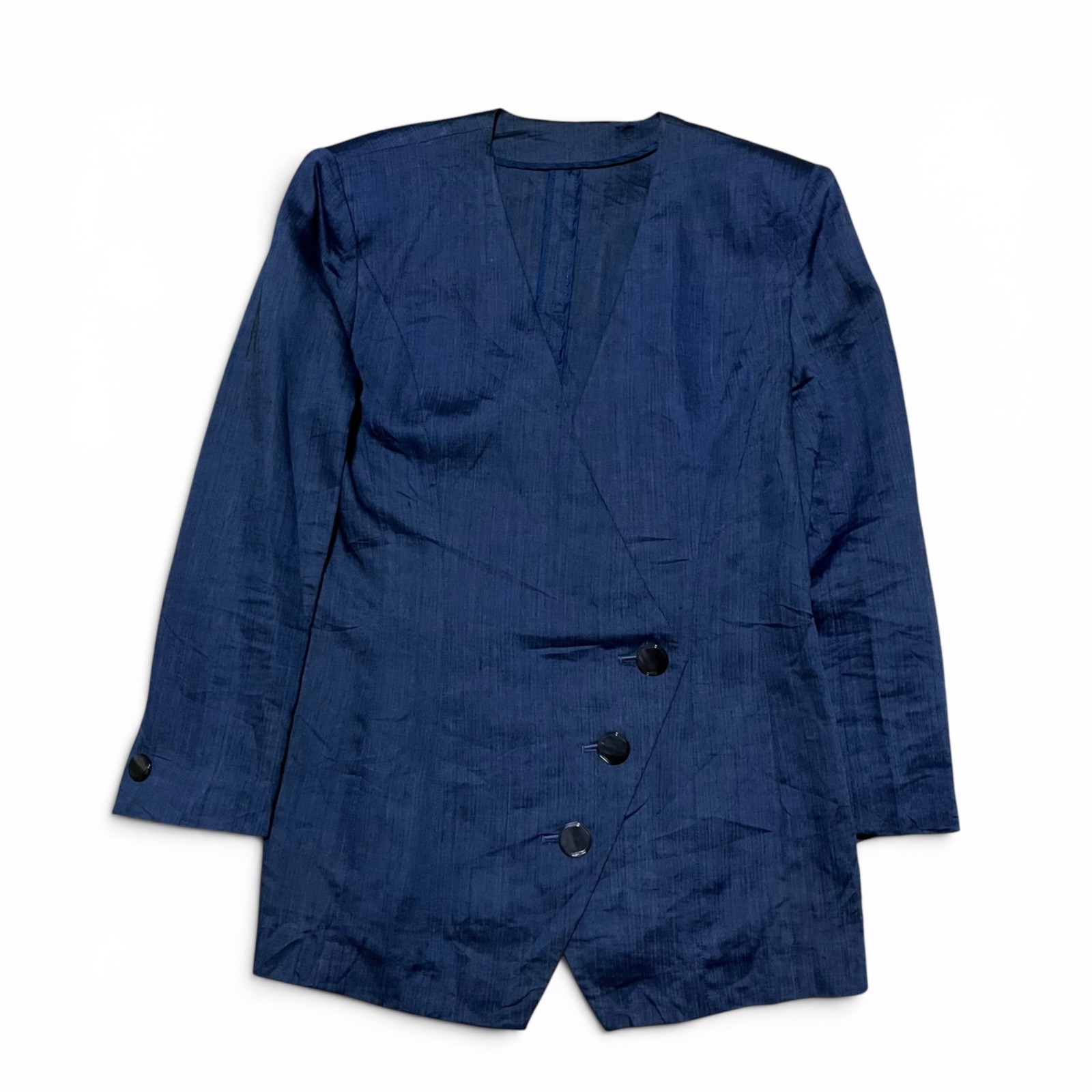 Vintage 1990s Max Mara Blue Linen Asymmetrical Blazer Jacket size S/M
