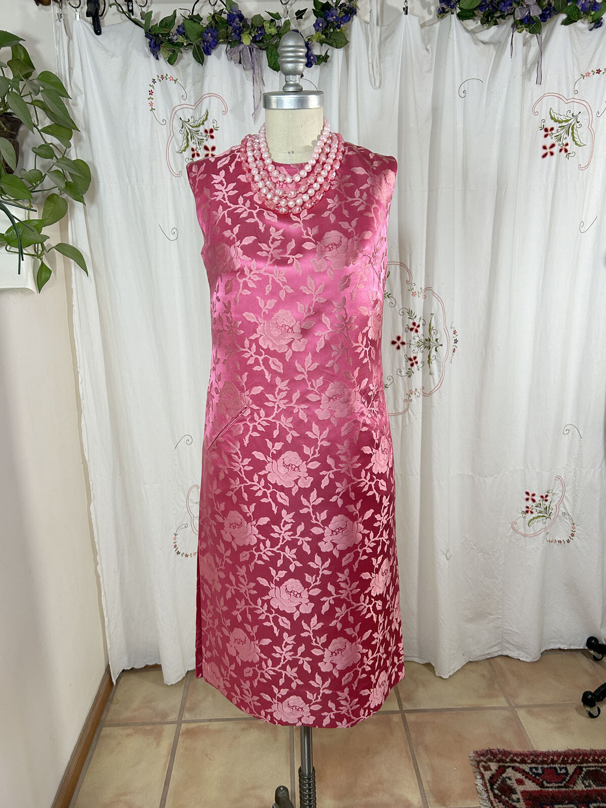Vtg 60s Cavanaghs Pink Brocade Shift Dress Sleeveless Cocktail Wedding Guest 4/6