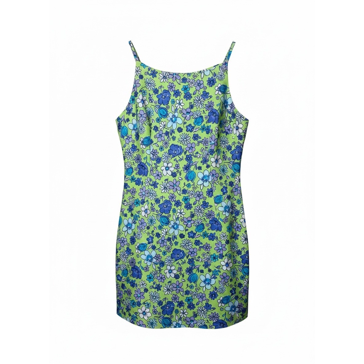 Vintage All That Jazz Floral Mini Dress Green Blue 90s Sleeveless Size 13/14
