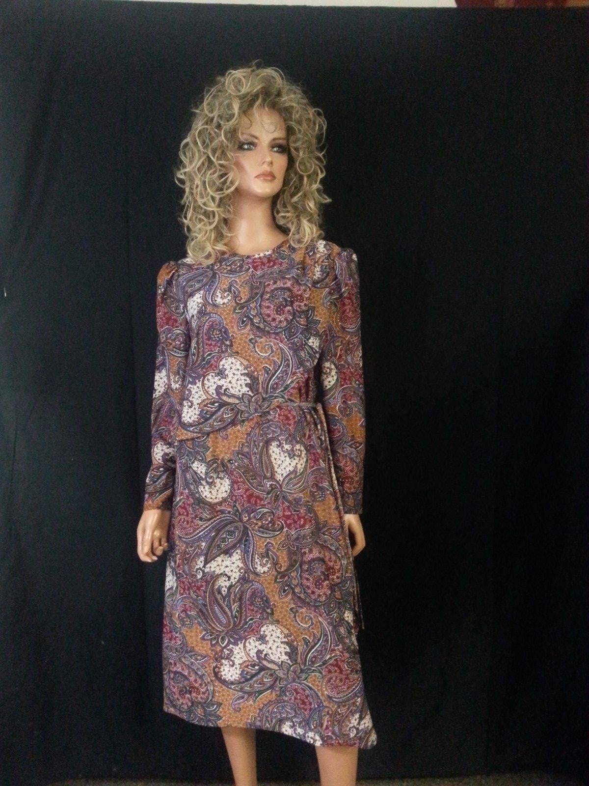 VTG 80s Sears Fashion Place Dress Paisley Floral Multicolor Casual Career Disc L