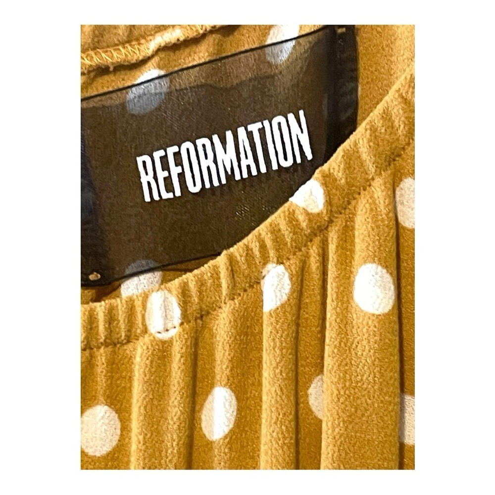 Reformation Polka Dot Mini Dress Mustard Yellow Puff Sleeve Smocked Waist size 0