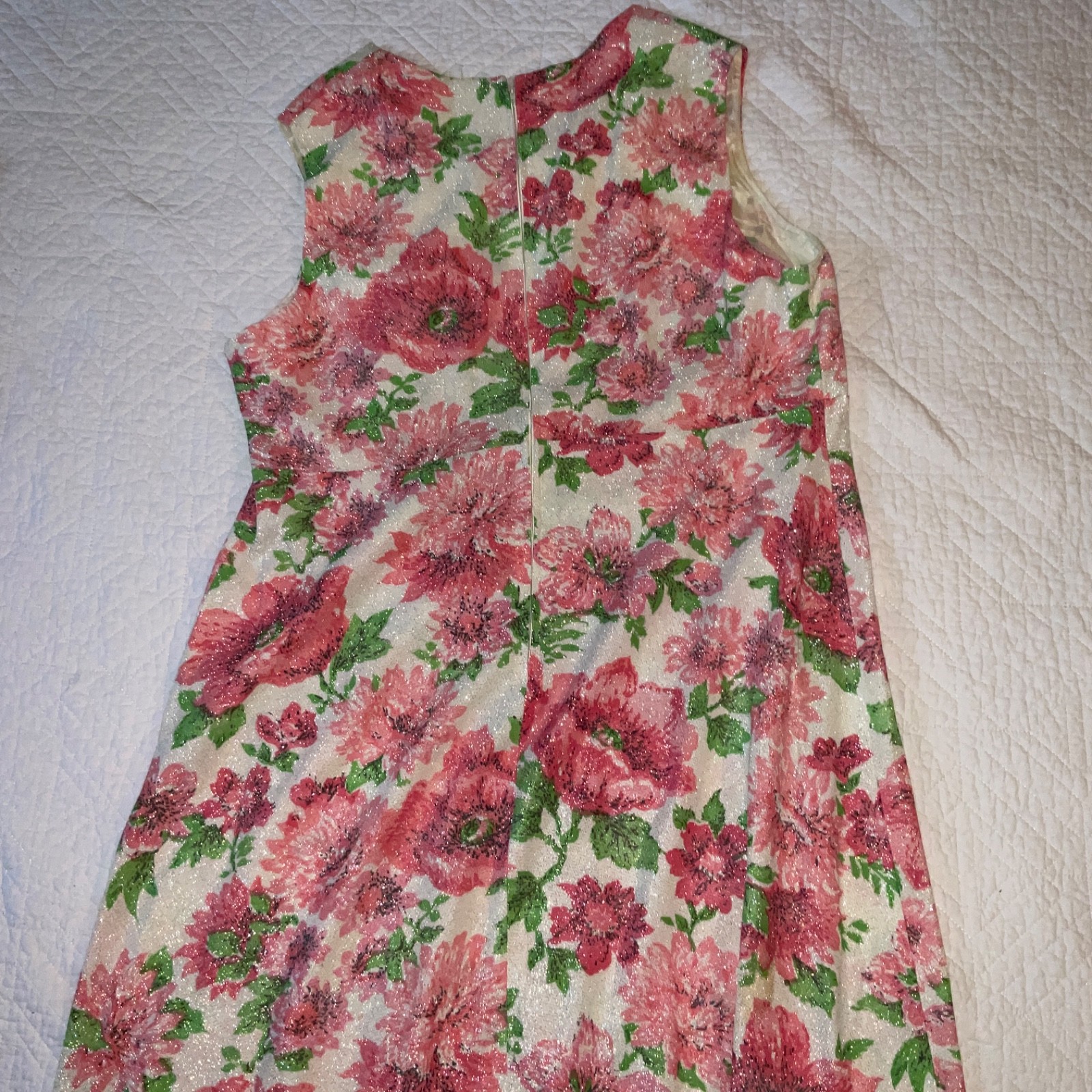 Vintage 60s maxi dress shirt set Womens size 18 XL floral metallic pink green