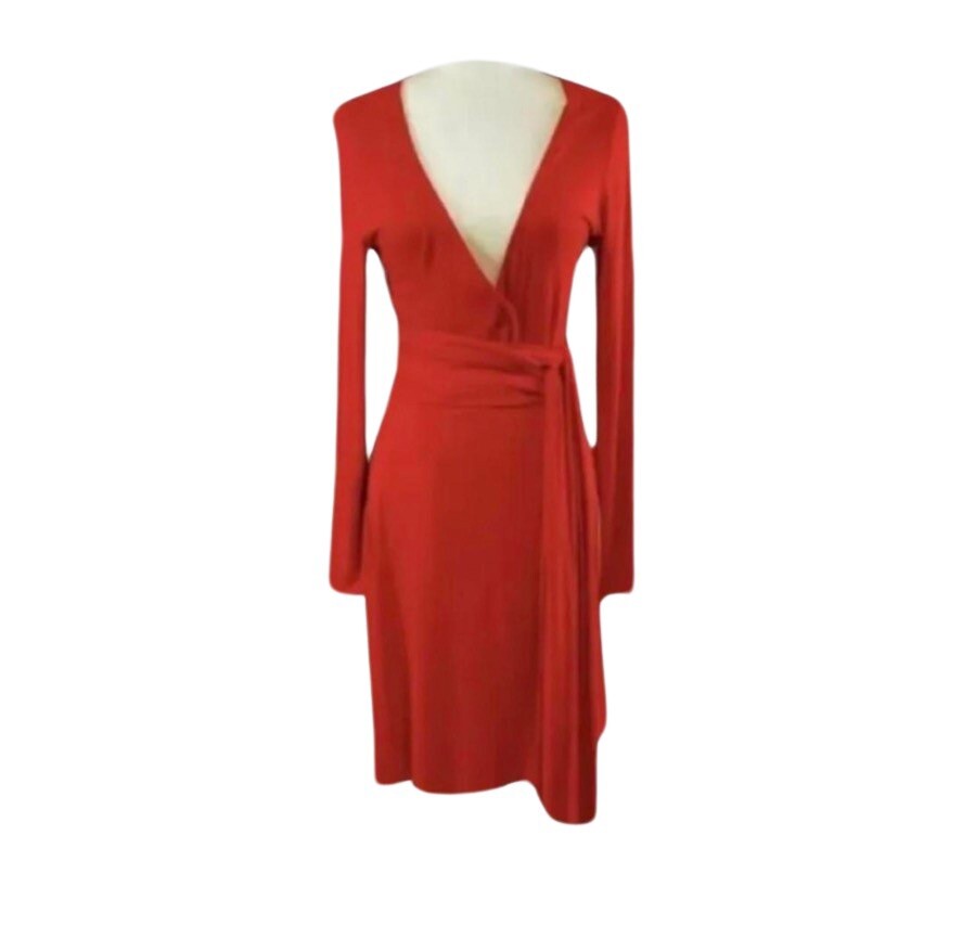 Midi Wrap Around Knit Dress Long Sleeve Vintage Moda International