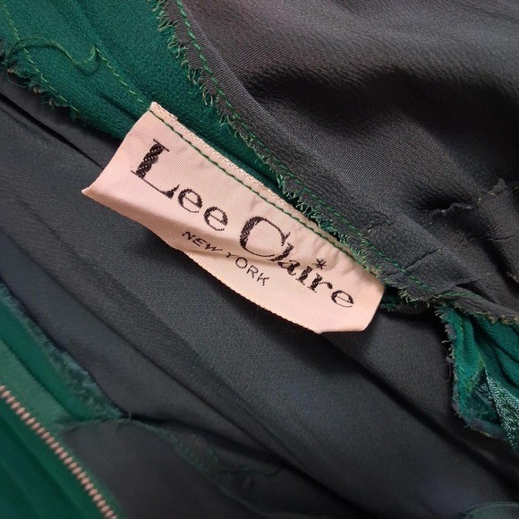Vintage 50s Emerald Green Chiffon Party Dress XS 2 / 4