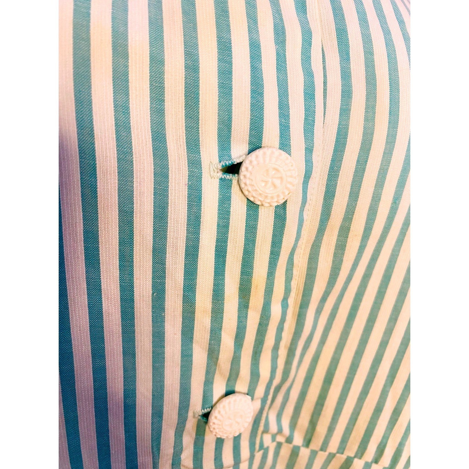 VTG 50’s Teal White Striped Short Sleeve Day Dress handmade rockabilly