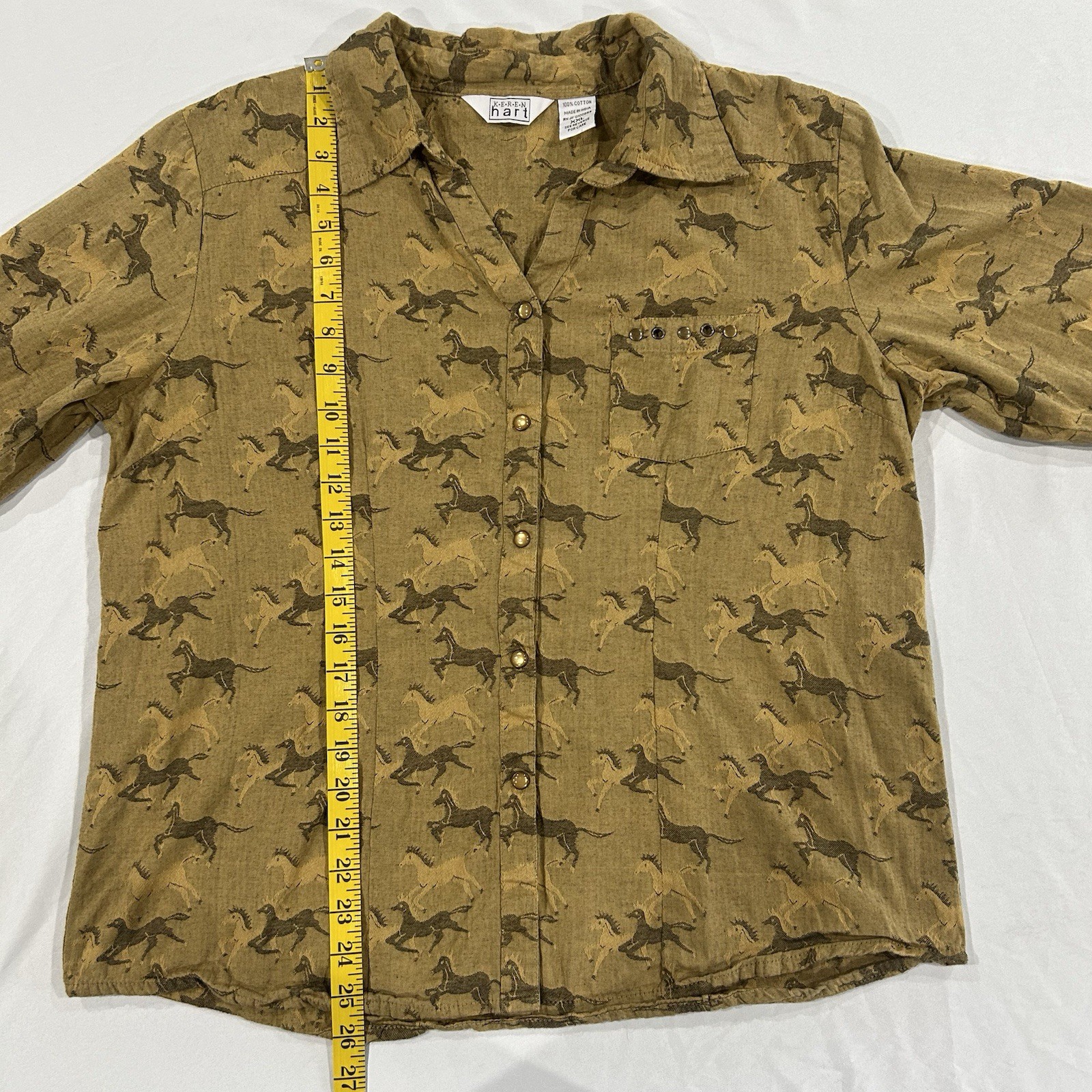 Vintage Keren Hart XXL Top Horse Pearl Snap Long Sleeve Ranch Western Shirt