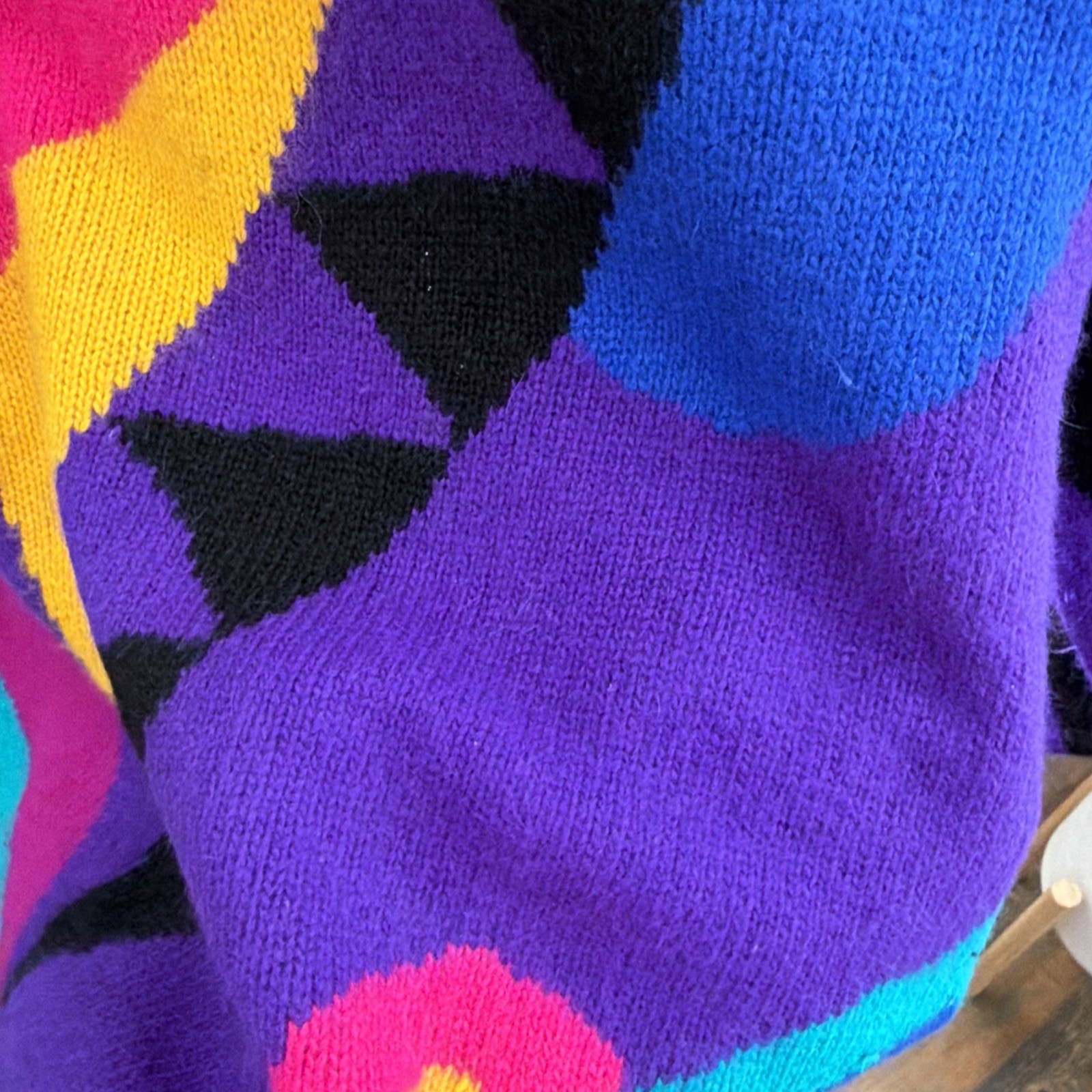 Vintage Rafaella Angora Lambswool Blend Mock Neck Geometric Sweater Colorful M