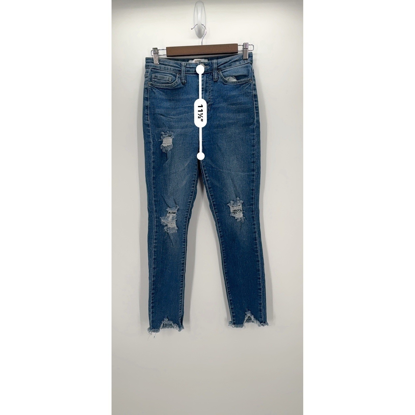 California Vintage Blue Jeans Womens Junior 7/28 Stretch Skinny Stonewash Zip