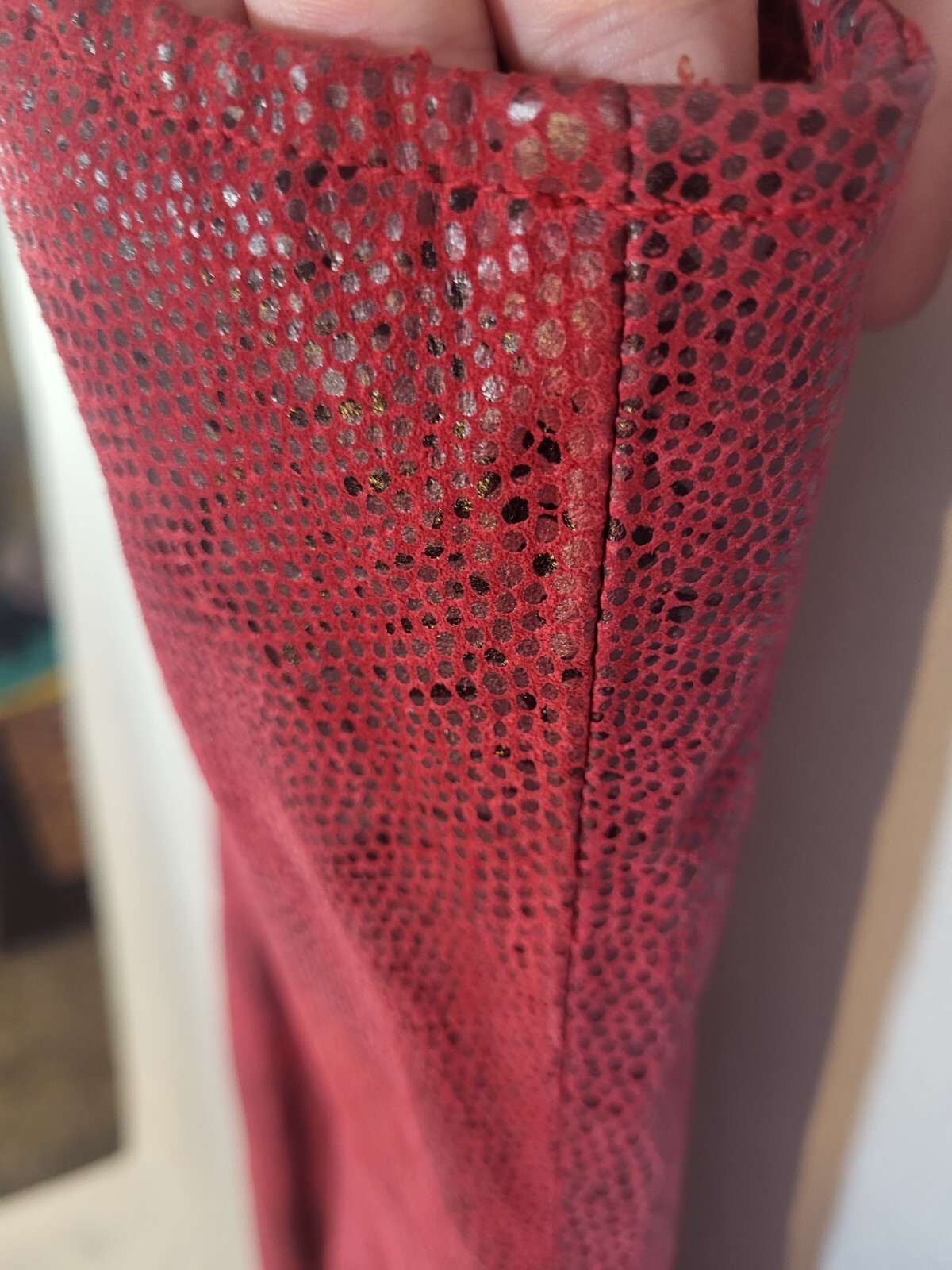 VIntage 80s Red Leather & Satin Snakeskin Dress By A.M.I Womens L