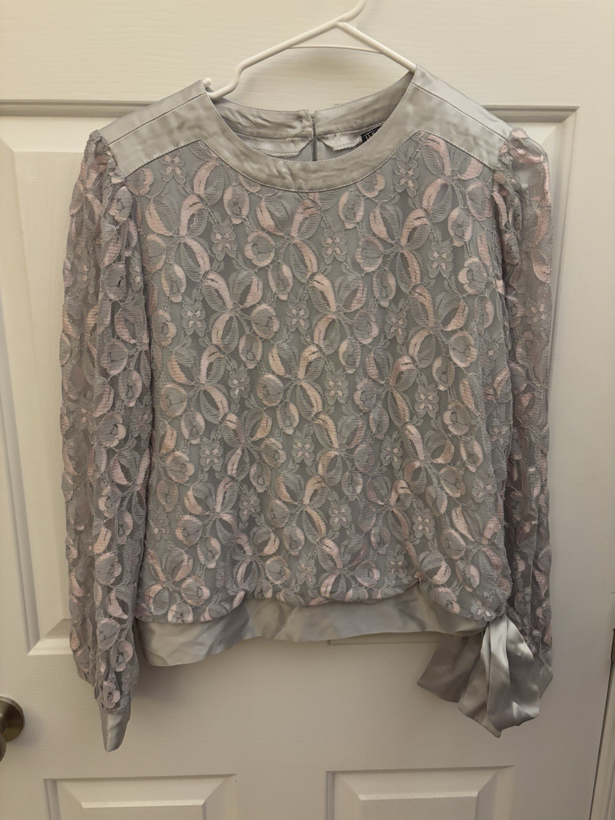 Vintage Lisa Michaels 1980s Lace Blouse Tie Hem Waist Size 10