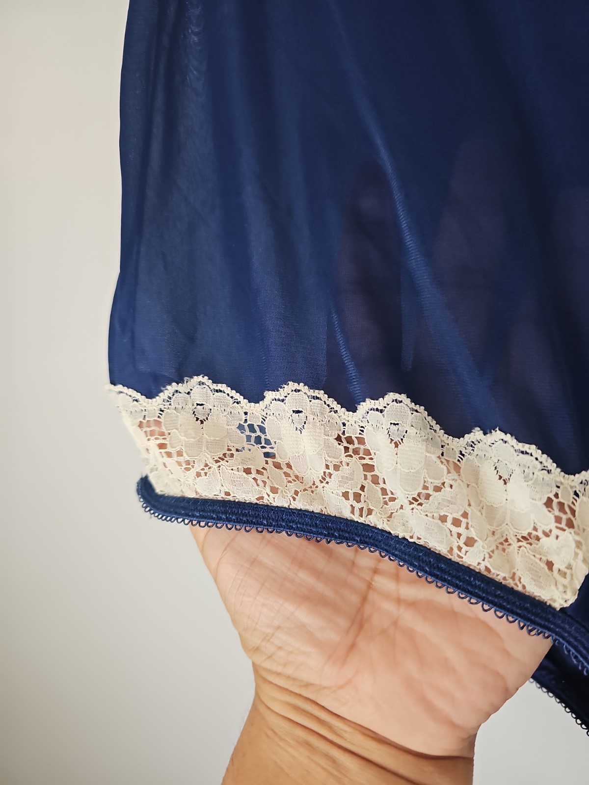 Vintage Vanity Fair Nylon Tricot Royal Blue Panties White Satin Lace Size 6