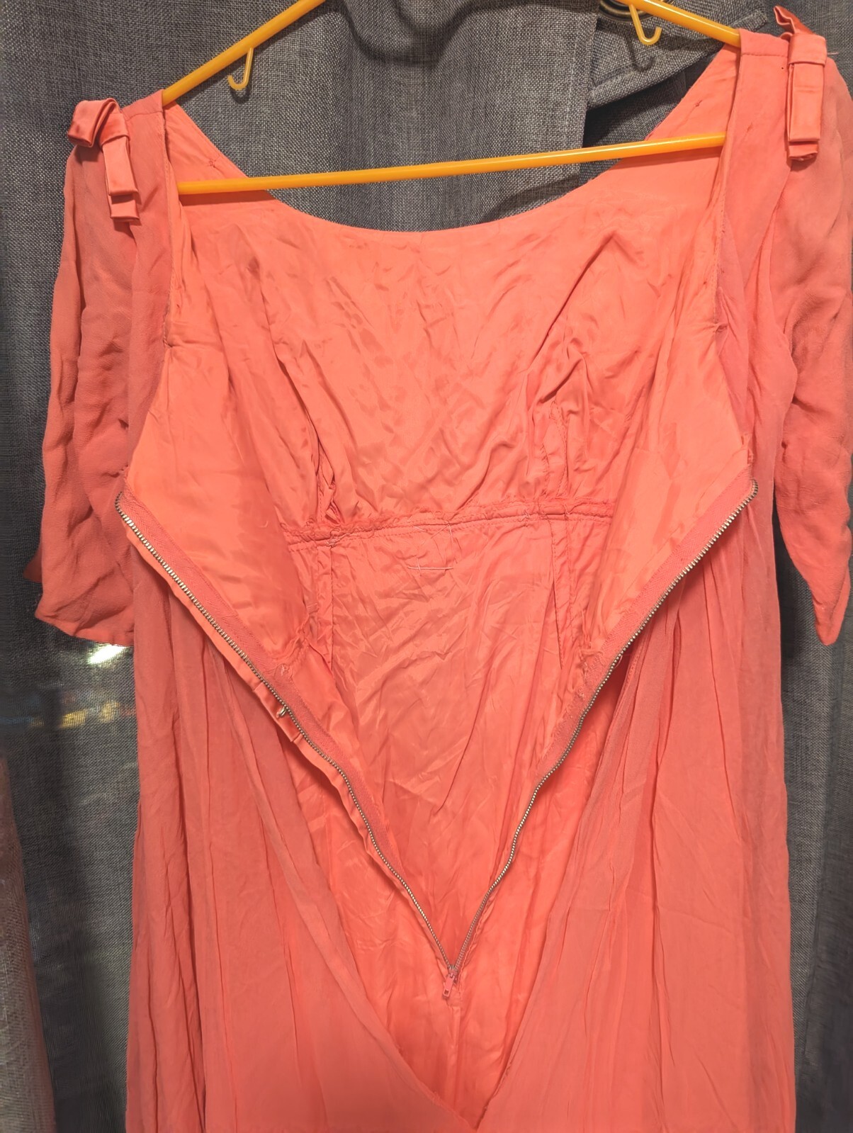 Vintage 50s 60s Coral Pink Gown Chiffon