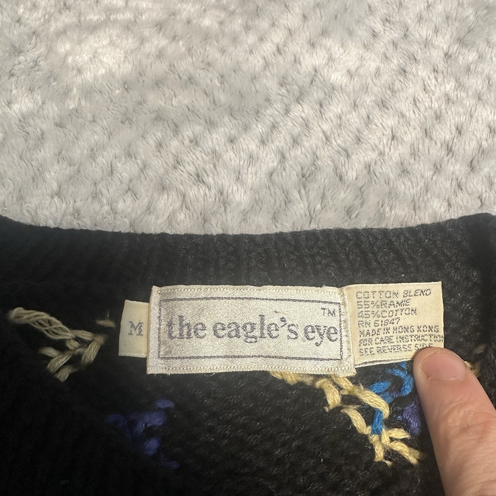 Vintage The Eagle’s Eye Chunky Cardigan Knit Sweater Medium Black Neon Flowers