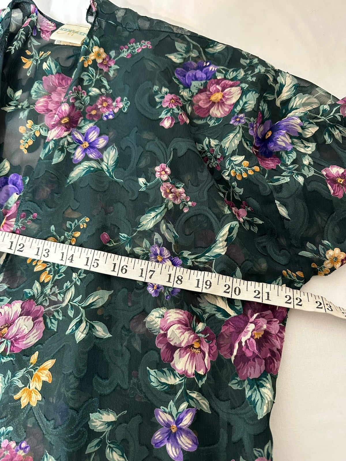 Vintage 90s Dark Semi Sheer Floral Maxi Robe Whimsigoth Wrap Duster Lightweight